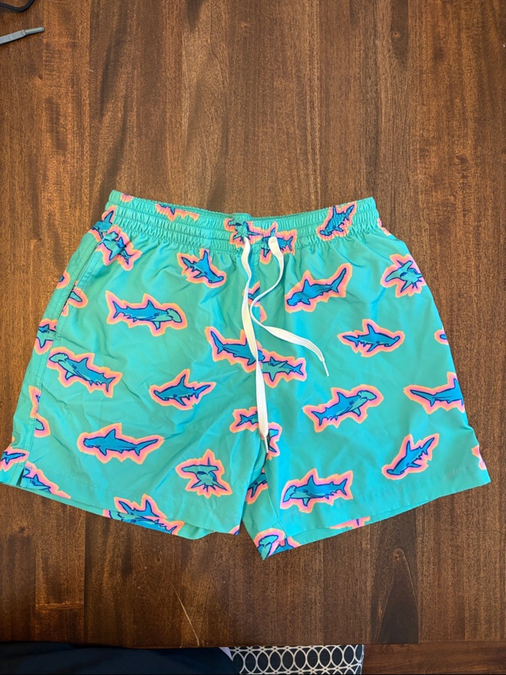 chubbies Aqua Swim Trunks with Neon Coral Accents
